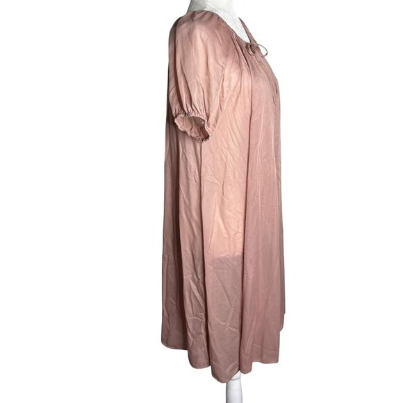 Vintage 70s Nylon Nightgown Dress Small Mocha Sheer Midi Elastic Neckline Sleeve - Picture 5 of 6